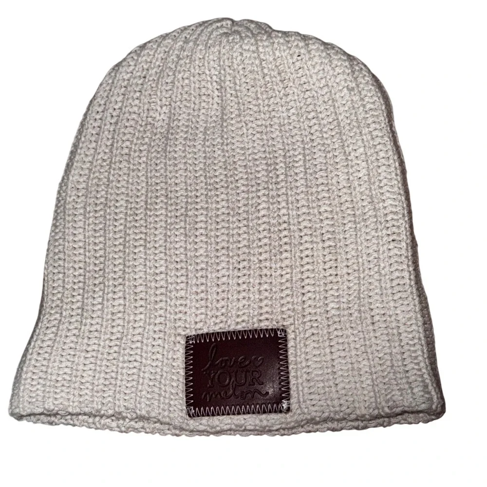 Love Your Melon Cream Ribbed Knit Beanie Hat Made in USA Winter Snow Bunny Lodge